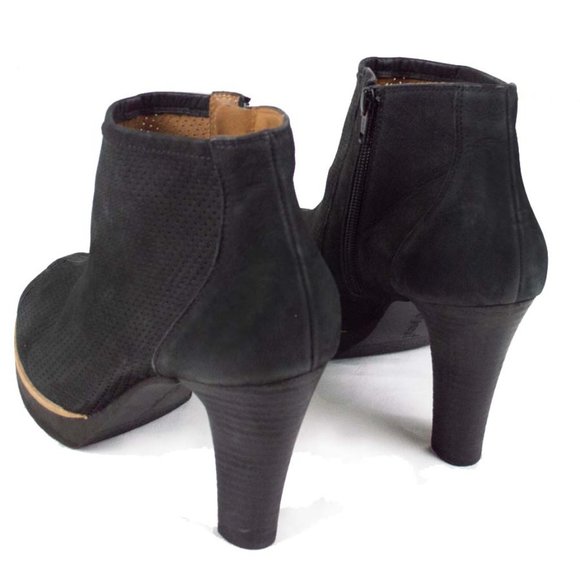 Paul Green Beacon Perforated Black Nubuck Open Toe Booties - Picture 4 of 11